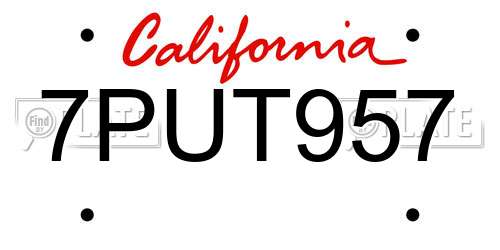 7PUT957 California License Plate