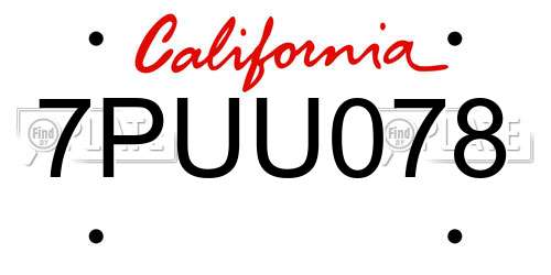 7PUU078 California License Plate
