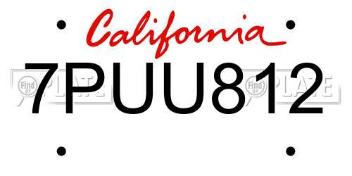 7PUU812 California License Plate