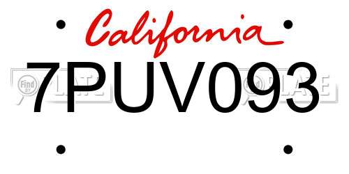 7PUV093 California License Plate