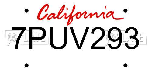 7PUV293 California License Plate