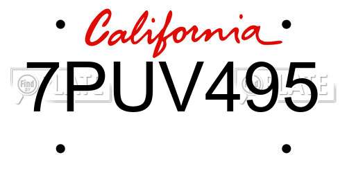 7PUV495 California License Plate