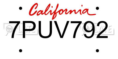 7PUV792 California License Plate