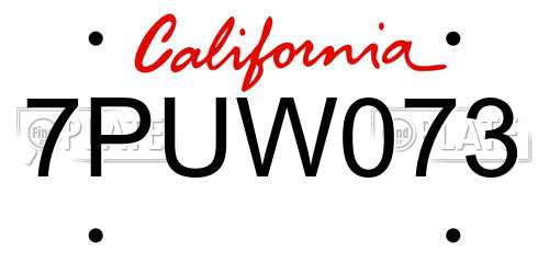 7PUW073 California License Plate
