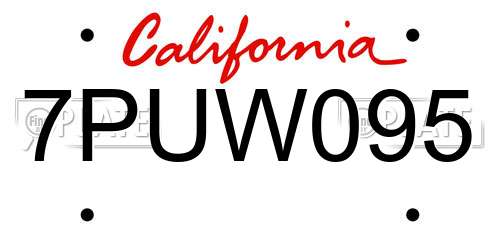 7PUW095 California License Plate