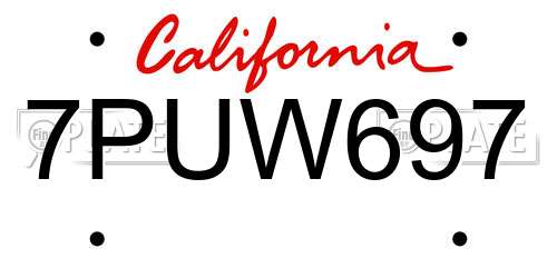 7PUW697 California License Plate