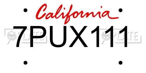 7PUX111 California License Plate
