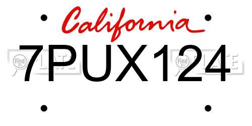 7PUX124 California License Plate