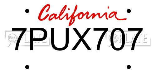7PUX707 California License Plate