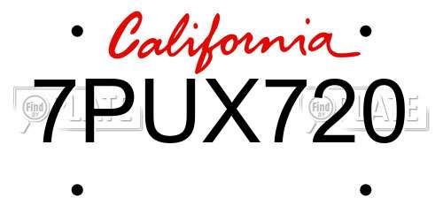 7PUX720 California License Plate