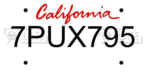 7PUX795 California License Plate