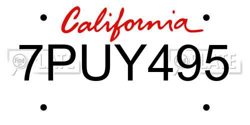 7PUY495 California License Plate