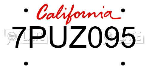 7PUZ095 California License Plate