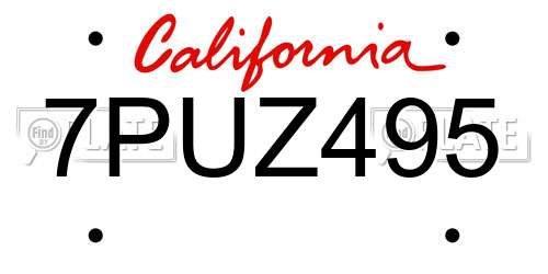 7PUZ495 California License Plate