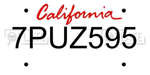7PUZ595 California License Plate