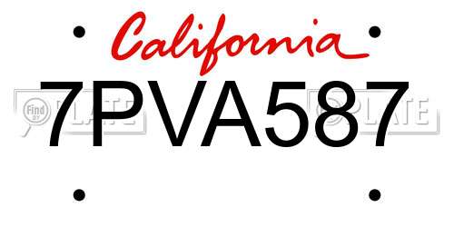 7PVA587 California License Plate