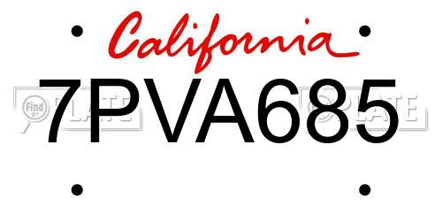 7PVA685 California License Plate