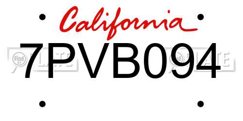 7PVB094 California License Plate