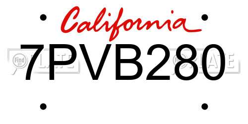 7PVB280 California License Plate