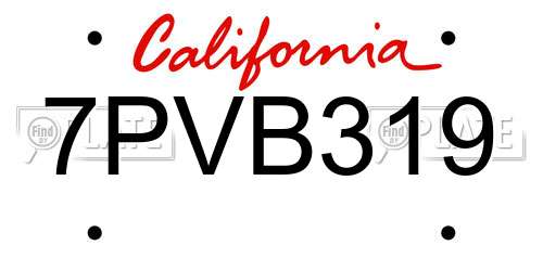 7PVB319 California License Plate