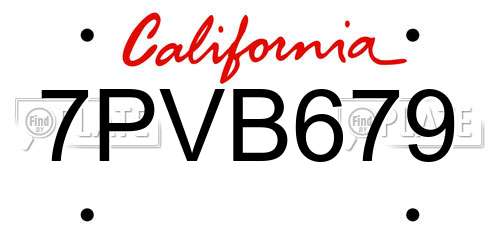 7PVB679 California License Plate