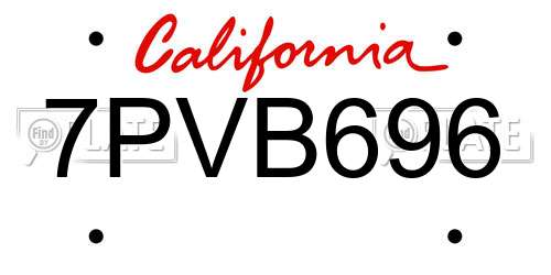 7PVB696 California License Plate