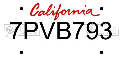 7PVB793 California License Plate