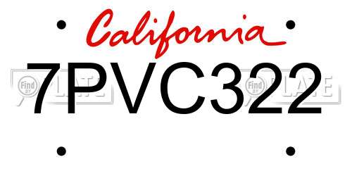 7PVC322 California License Plate