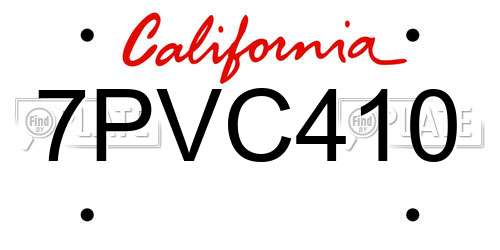 7PVC410 California License Plate