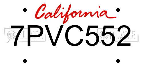 7PVC552 California License Plate