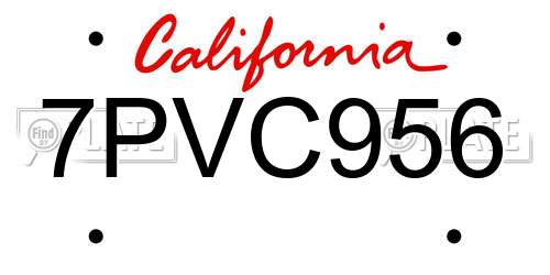 7PVC956 California License Plate