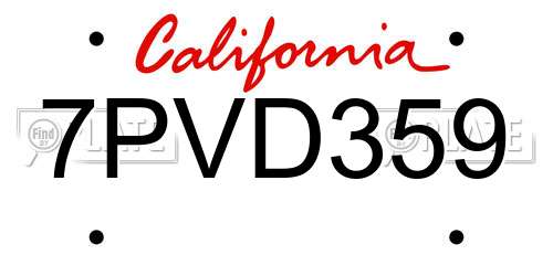 7PVD359 California License Plate