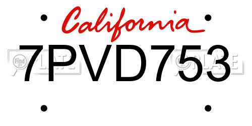 7PVD753 California License Plate