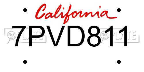 7PVD811 California License Plate