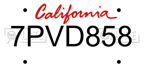 7PVD858 California License Plate