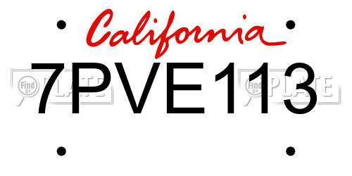 7PVE113 California License Plate