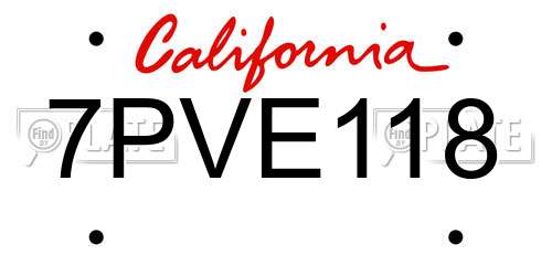 7PVE118 California License Plate