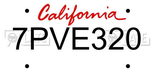 7PVE320 California License Plate