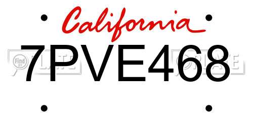 7PVE468 California License Plate