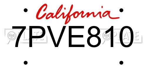 7PVE810 California License Plate