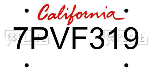 7PVF319 California License Plate