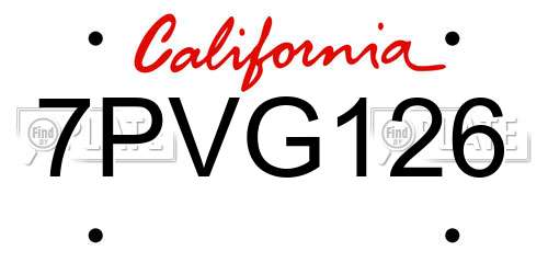 7PVG126 California License Plate