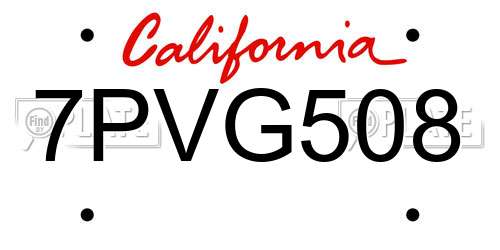 7PVG508 California License Plate