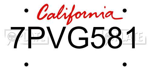 7PVG581 California License Plate