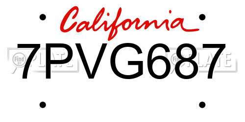 7PVG687 California License Plate
