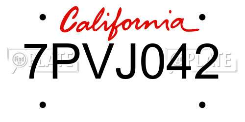 7PVJ042 California License Plate