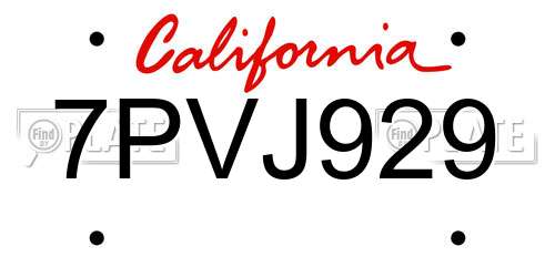 7PVJ929 California License Plate