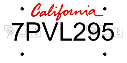 7PVL295 California License Plate