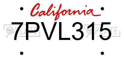 7PVL315 California License Plate