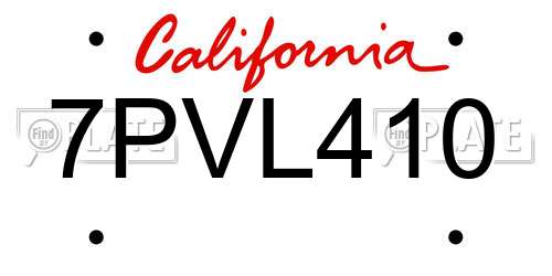 7PVL410 California License Plate